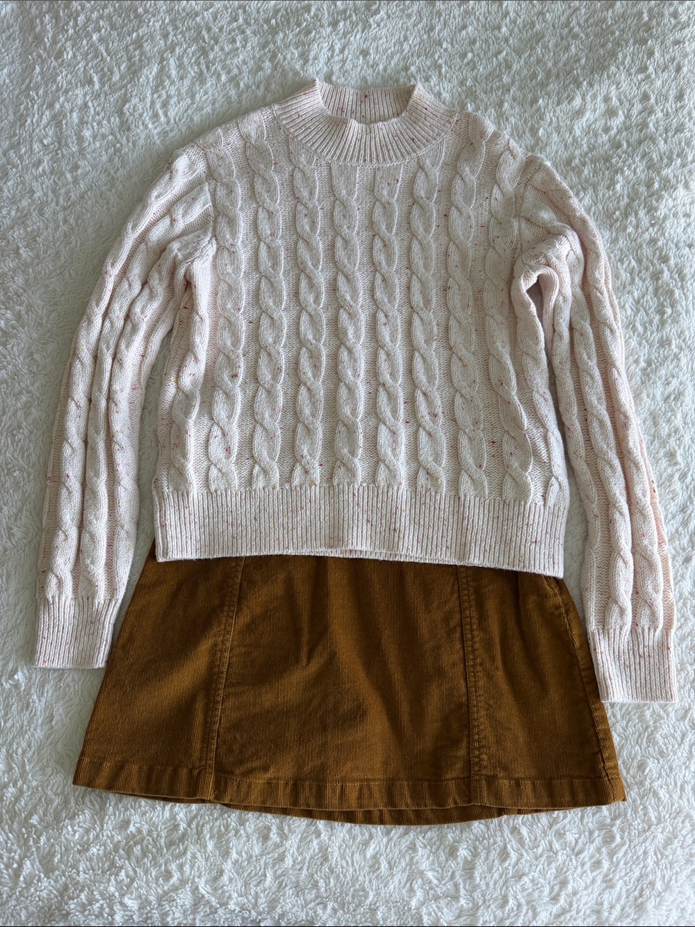 Crewcuts J Crew girls size XL pink cable knit sweater size 14 brown cord skirt